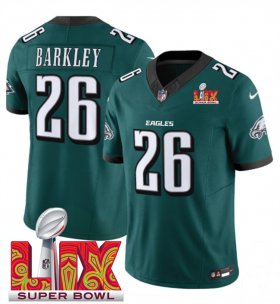 Men\'s Philadelphia Eagles #26 Saquon Barkley Green 2025 Super Bowl LIX Patch New F.U.S.E. Vapor Untouchable Limited Stitched Football Jersey