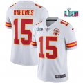 Wholesale Cheap Men's Kansas City Chiefs #15 Patrick Mahomes White Super Bowl LVII Patch Vapor Untouchable Limited Stitched Jersey