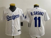 Cheap Youth Los Angeles Dodgers #11 Roki Sasaki White Cool Base Stitched Baseball Jersey