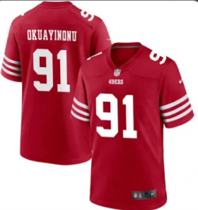 Mens San Francisco 49ers #91 Sam Okuayinonu Red Vapor Untouchable Limited Stitched Football Jersey