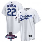 Cheap Men's Los Angeles Dodgers #22 Clayton Kershaw White 2024 World Series Champions Cool Base Stitched Baseball Jersey