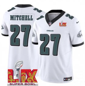 Men\'s Philadelphia Eagles #27 Quinyon Mitchell White 2025 Super Bowl LIX Patch New F.U.S.E. Vapor Limited Stitched Football Jersey