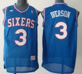 Wholesale Cheap Philadelphia Sixers #3 Allen Iverson Blue With SIXERS Swingman Throwback Jersey