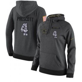 Wholesale Cheap NFL Women\'s Nike Dallas Cowboys #4 Dak Prescott Stitched Black Anthracite Salute to Service Player Performance Hoodie