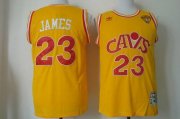 Wholesale Cheap Men's Cleveland Cavaliers #23 LeBron James 2015 The Finals CavFanatic Yellow Hardwood Classics Soul Swingman Throwback Jersey