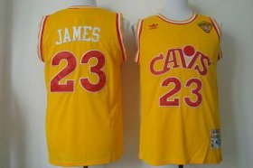 Wholesale Cheap Men\'s Cleveland Cavaliers #23 LeBron James 2015 The Finals CavFanatic Yellow Hardwood Classics Soul Swingman Throwback Jersey