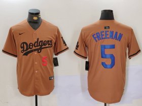 Cheap Men\'s Los Angeles Dodgers #5 Freddie Freeman Number Olive Cool Base Limited Stitched Jersey