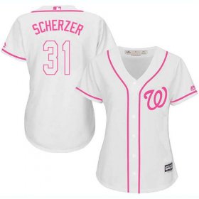 Wholesale Cheap Nationals #31 Max Scherzer White/Pink Fashion Women\'s Stitched MLB Jersey