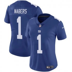 Women\'s New York Giants #1 Malik Nabers Blue Vapor Stitched Jersey(Run Small)