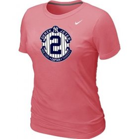 Wholesale Cheap Women\'s Nike New York Yankees #2 Derek Jeter Official Final Season Commemorative Logo Blended T-Shirt Pink