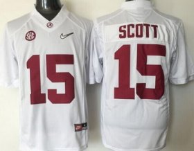 Wholesale Cheap Men\'s Alabama Crimson Tide #15 JK Scott White 2016 Playoff Diamond Quest College Football Nike Limited Jersey