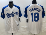 Cheap Men's Los Angeles Dodgers #18 Yoshinobu Yamamoto White Blue Fashion Stitched Cool Base Limited Jerseys