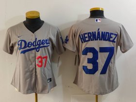 Women\'s Los Angeles Dodgers #37 Teoscar Hernandez Number Grey Cool Base Stitched Jersey