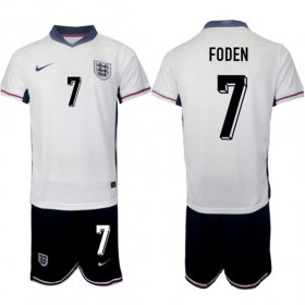 Men\'s England #7 Phil Foden 2024-25 White Home Soccer Jersey Suit