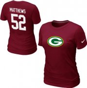 Wholesale Cheap Women's Nike Green Bay Packers #52 Clay Matthews Name & Number T-Shirt Red