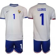 Cheap Men's France #1 Hugo Lloris White 2024-25 Away Soccer Jersey Suit