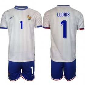 Cheap Men\'s France #1 Hugo Lloris White 2024-25 Away Soccer Jersey Suit