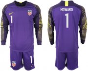 Wholesale Cheap USA #1 Howard Purple Goalkeeper Long Sleeves Soccer Country Jersey