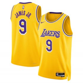 Cheap Men\'s Los Angeles Lakers #9 Bronny James Jr. Yellow 2024 Draft Icon Edition Stitched Basketball Jersey