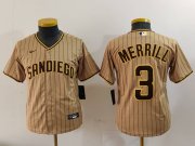 Cheap Youth San Diego Padres #3 Jackson Merrill Tan 2023 Cool Base Stitched Jersey