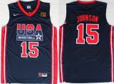 Wholesale Cheap 1992 Olympics Team USA #15 Magic Johnson Navy Blue Swingman Jersey