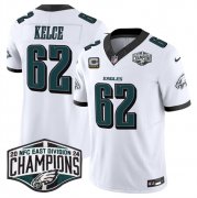 Cheap Men's Philadelphia Eagles #62 Jason Kelce White 2024 New NFC East Champions With 4-Star C Patch F.U.S.E. Vapor Untouchable Limited Stitched Football Jersey