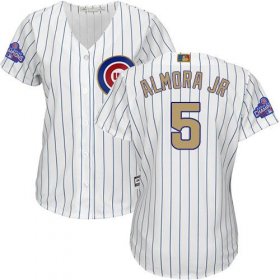 Wholesale Cheap Cubs #5 Albert Almora Jr. White(Blue Strip) 2017 Gold Program Cool Base Women\'s Stitched MLB Jersey