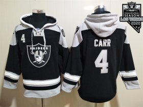 Wholesale Cheap Men\'s Las Vegas Raiders #4 Derek Carr NEW Black 2020 Inaugural Season Pocket Stitched NFL Pullover Hoodie