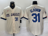 Wholesale Cheap Men's Los Angeles Dodgers #31 Tyler Glasnow Number Cream Blue 2024 City Connect Limited Stitched Jerseys