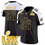 Cheap Men's Saquon Barkley Bowl LIX 4-Star C Patch MEN Stitched Jersey Black Gold