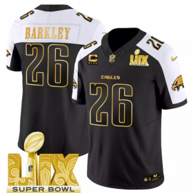 Cheap Men\'s Saquon Barkley Bowl LIX 4-Star C Patch MEN Stitched Jersey Black Gold