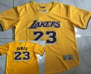 Cheap Men's Los Angeles Lakers #23 Lebron James Yellow Short Sleeved AU Throwback Jersey