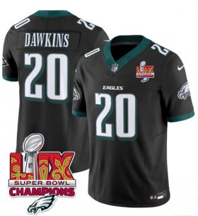 Cheap Men\'s Philadelphia Eagles #20 Brian Dawkins Black 2025 Eagles Logo Super Bowl LIX Patch New F.U.S.E. Vapor Limited Football Stitched Jersey