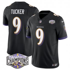 Cheap Men\'s Baltimore Ravens #9 Justin Tucker Black F.U.S.E 2024 AFC North Division Champions Vapor Limited Football Jersey