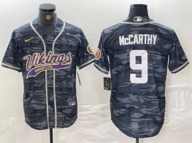 Cheap Men\'s Minnesota Vikings #9 J.J. McCarthy Gray Camo Cool Base Stitched Baseball Jersey