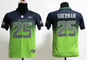 Wholesale Cheap Nike Seahawks #25 Richard Sherman Steel Blue/Green Youth Stitched NFL Elite Fadeaway Fashion Jersey