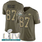 Wholesale Cheap Nike Chiefs #87 Travis Kelce Olive/Camo Super Bowl LIV 2020 Youth Stitched NFL Limited 2017 Salute To Service Jersey