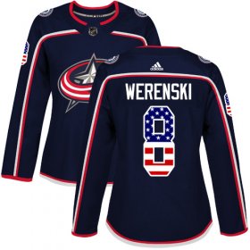 Wholesale Cheap Adidas Blue Jackets #8 Zach Werenski Navy Blue Home Authentic USA Flag Women\'s Stitched NHL Jersey