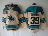 Wholesale Cheap Sharks #39 Logan Couture Cream Sawyer Hooded Sweatshirt Stitched NHL Jersey