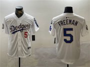 Cheap Men's Los Angeles Dodgers #5 Freddie Freeman White Gold 2024 World Series With Fernando Memorial Patch Home Limited Stitched Baseball Jersey