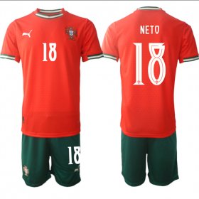 Cheap Men\'s Portugal Team #18 Pedro Neto 2025 Red Home Soccer Jersey Suit