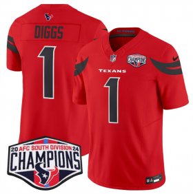 Cheap Men\'s Houston Texans #1 Stefon Diggs Red F.U.S.E. 2024 AFC South Division Champions Vapor Limited Stitched Football Jersey