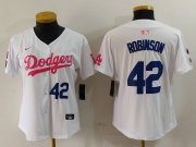 Cheap Women's Los Angeles Dodgers #42 Jackie Robinson White Pink With Patch Limited Stitched Jerseys