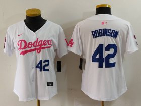 Cheap Women\'s Los Angeles Dodgers #42 Jackie Robinson White Pink With Patch Limited Stitched Jerseys