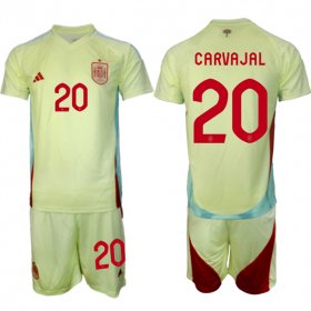 Men\'s Spain Team #20 Dani Carvajal 2024-25 Yellow Away Soccer Jersey Suit