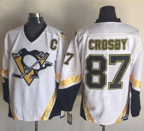 Wholesale Cheap Penguins #87 Sidney Crosby White CCM Throwback Stitched NHL Jersey