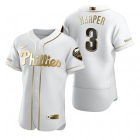 Wholesale Cheap Philadelphia Phillies #3 Bryce Harper White Nike Men\'s Authentic Golden Edition MLB Jersey