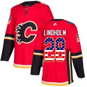 Wholesale Cheap Adidas Flames #28 Elias Lindholm Red Home Authentic USA Flag Stitched NHL Jersey