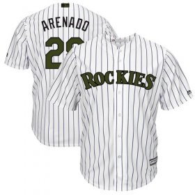 Wholesale Cheap Rockies #28 Nolan Arenado White Strip New Cool Base 2018 Memorial Day Stitched MLB Jersey