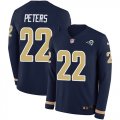 Wholesale Cheap Nike Rams #22 Marcus Peters Navy Blue Team Color Men's Stitched NFL Limited Therma Long Sleeve Jersey